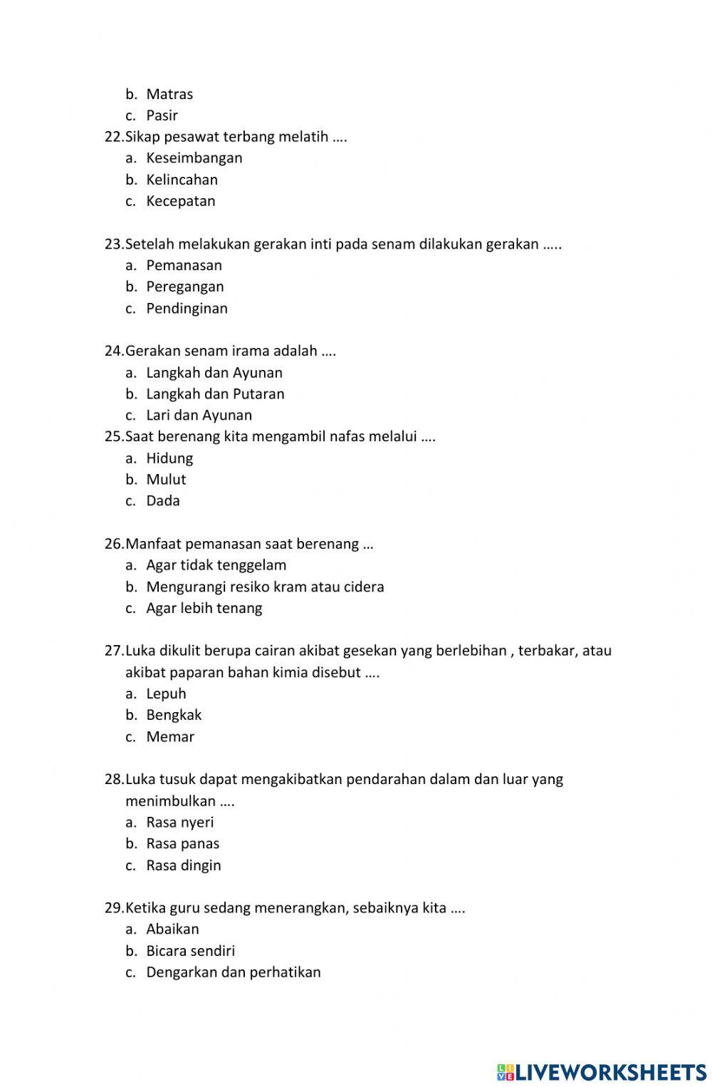 Latihan PAS 2 PJOK  Kelas 4