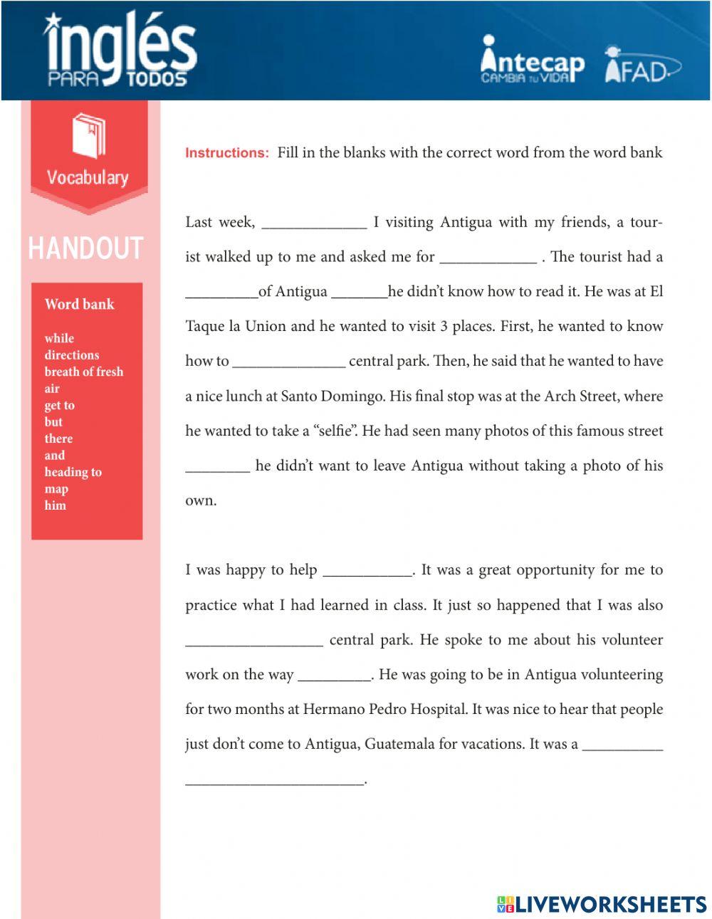 Vocabulary Handout Lesson 7 worksheet | Live Worksheets