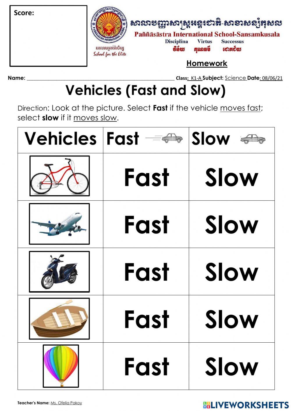 Vehicles(Fast and Slow)