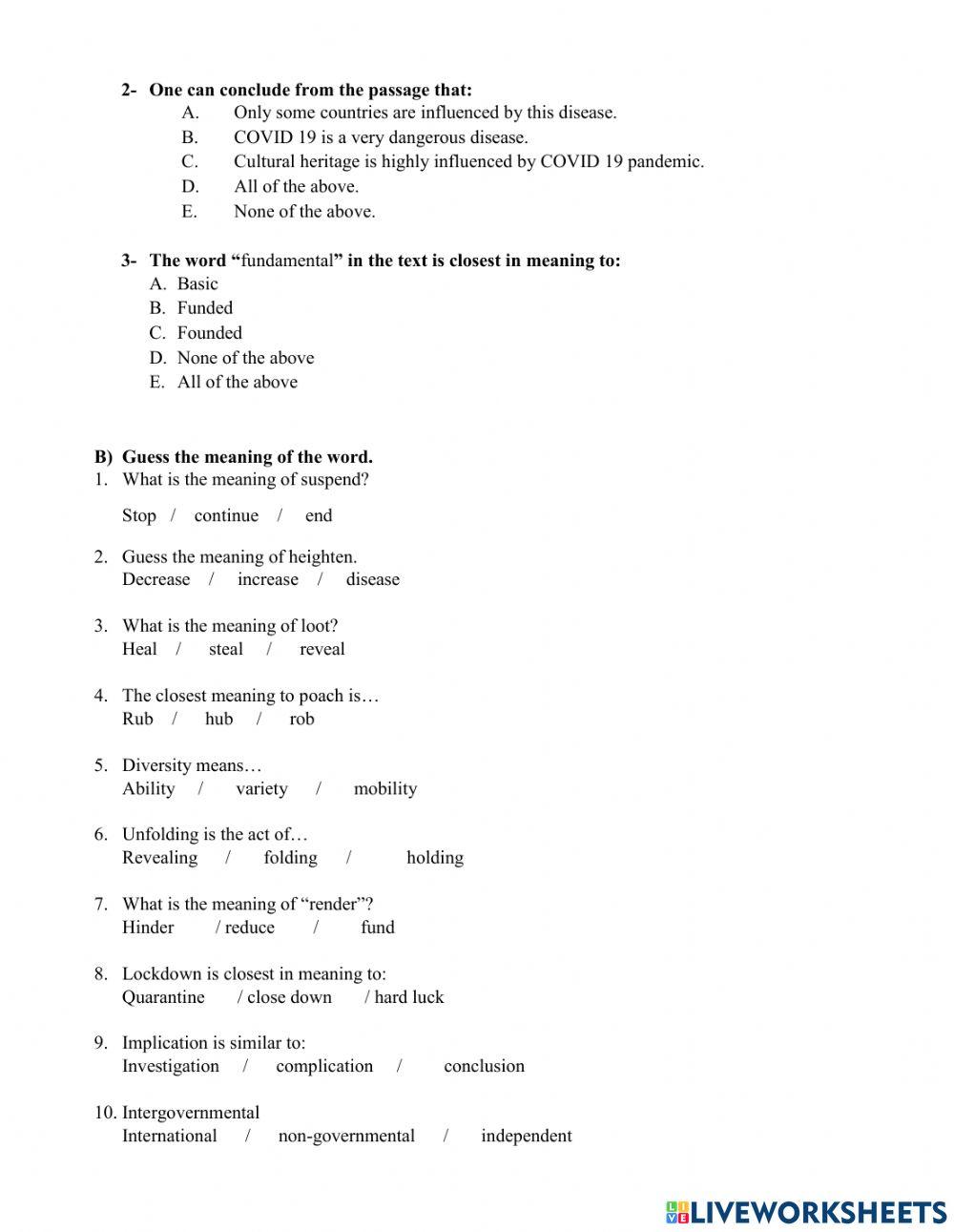 Cultural Heritage and Covid 19