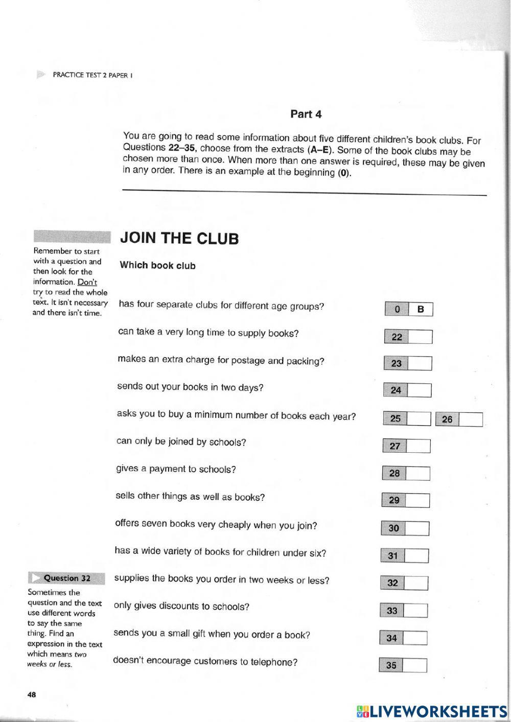 Reading b2 test 2 focus p3 worksheet live worksheets