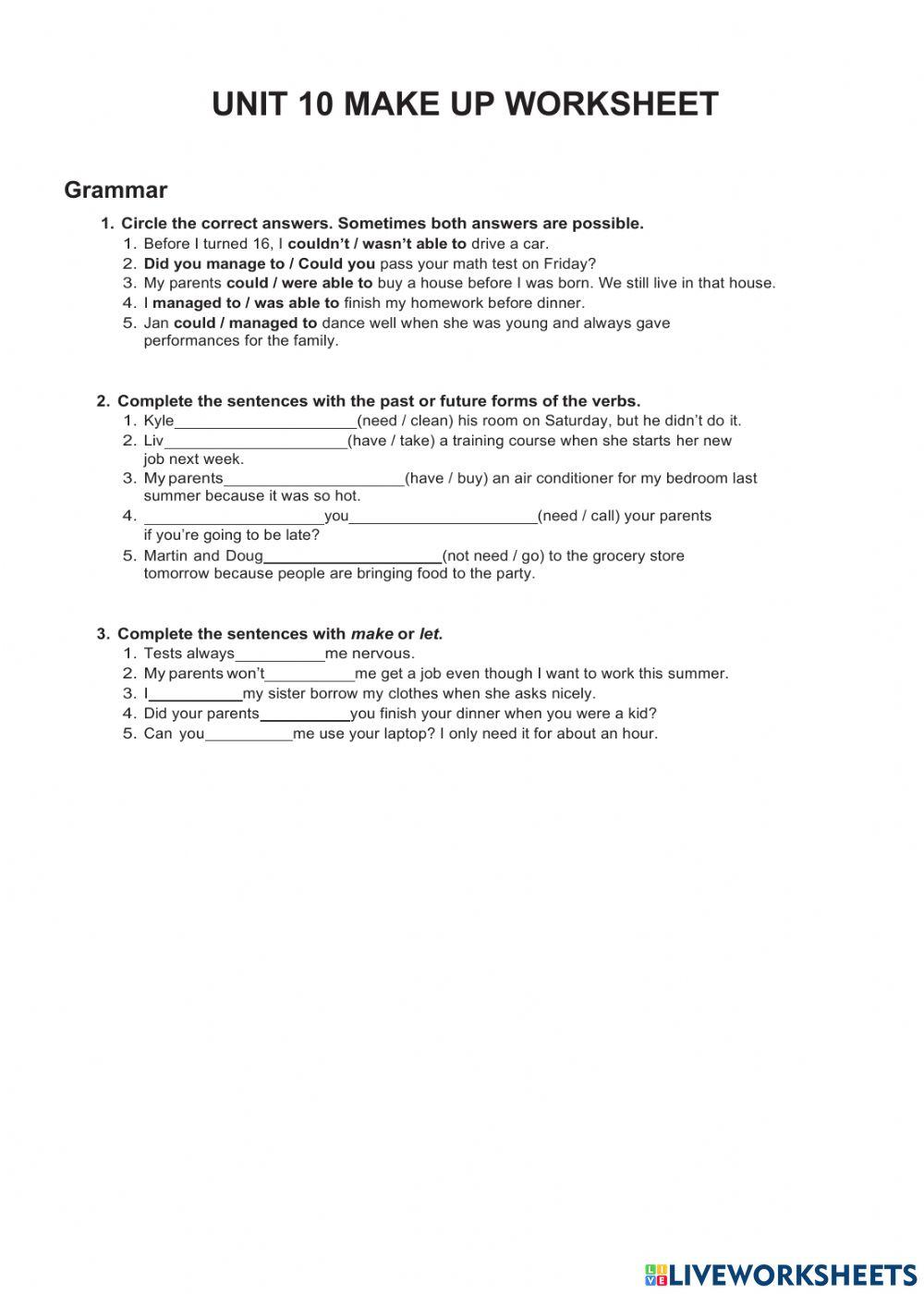 Unit 10 worksheet