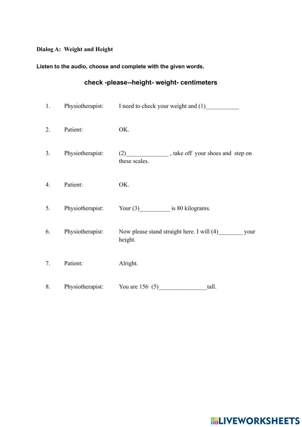 Listening worksheets: Vital signs