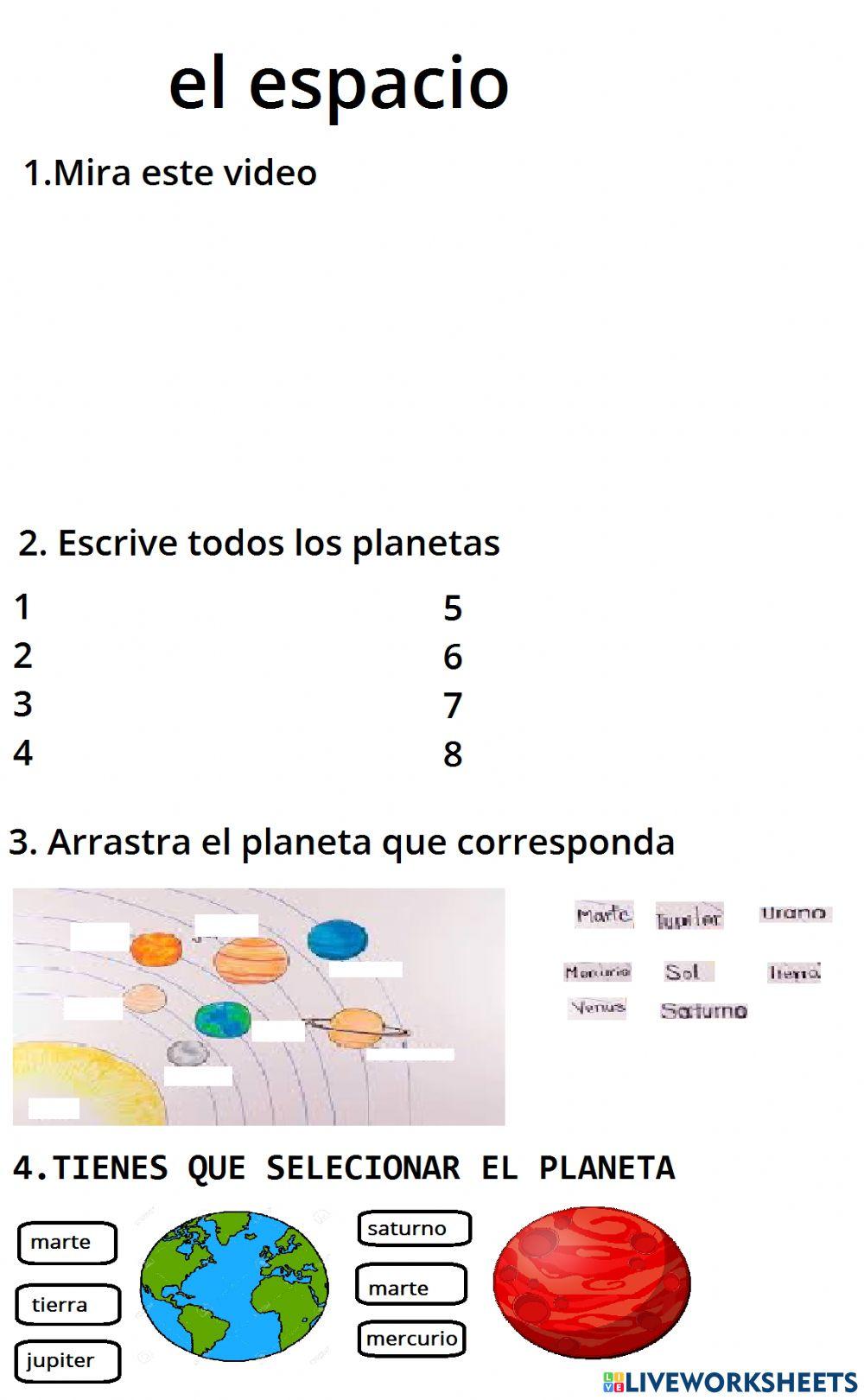 Ficha de los 8 planetas del espacio esterior