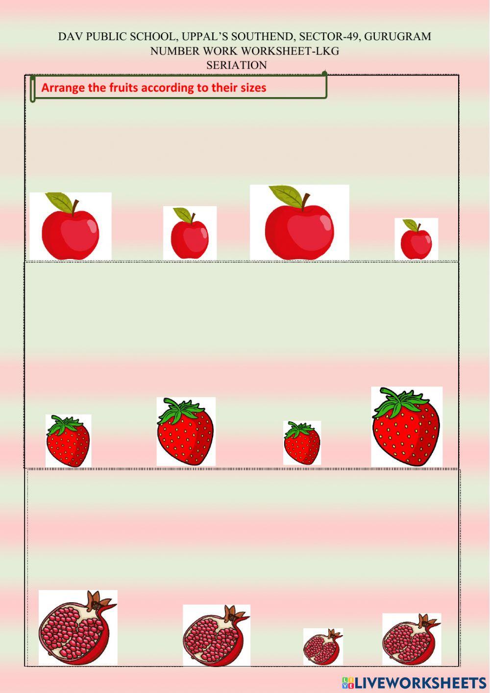 Arrange the fruits according to their sizes