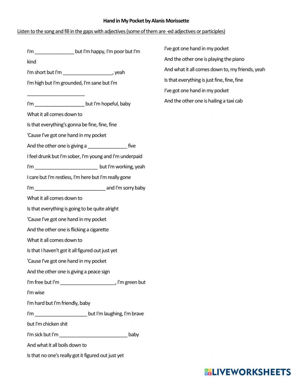 Song: Hand In My Pocket Song: Hand In My Pocket