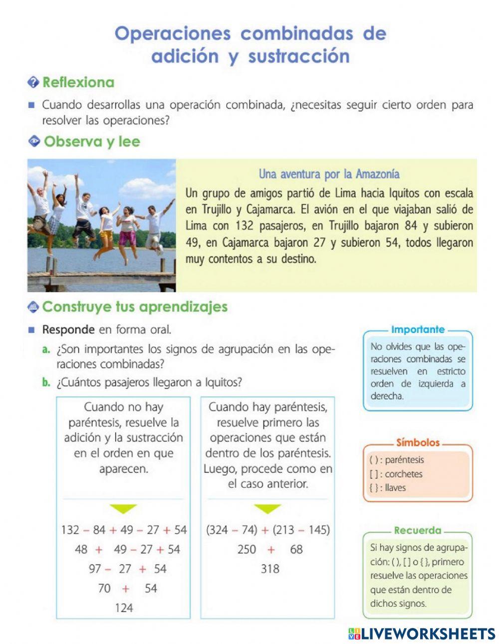Operaciones combinadas de Adición y Sustracción
