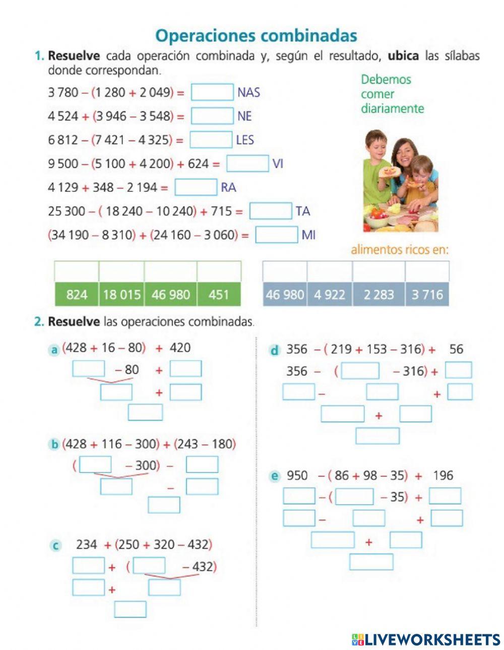Operaciones combinadas de Adición y Sustracción