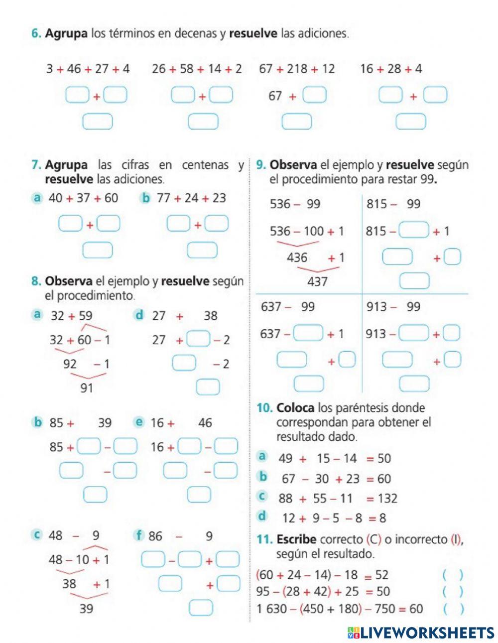 Operaciones combinadas de Adición y Sustracción