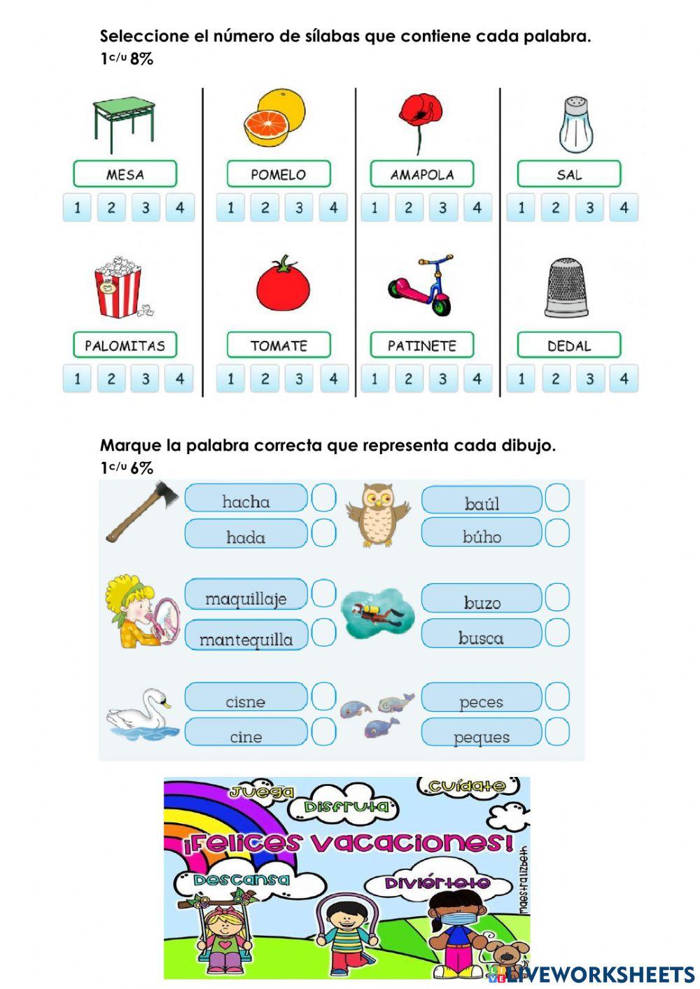 Evaluación de Español 1er Grado