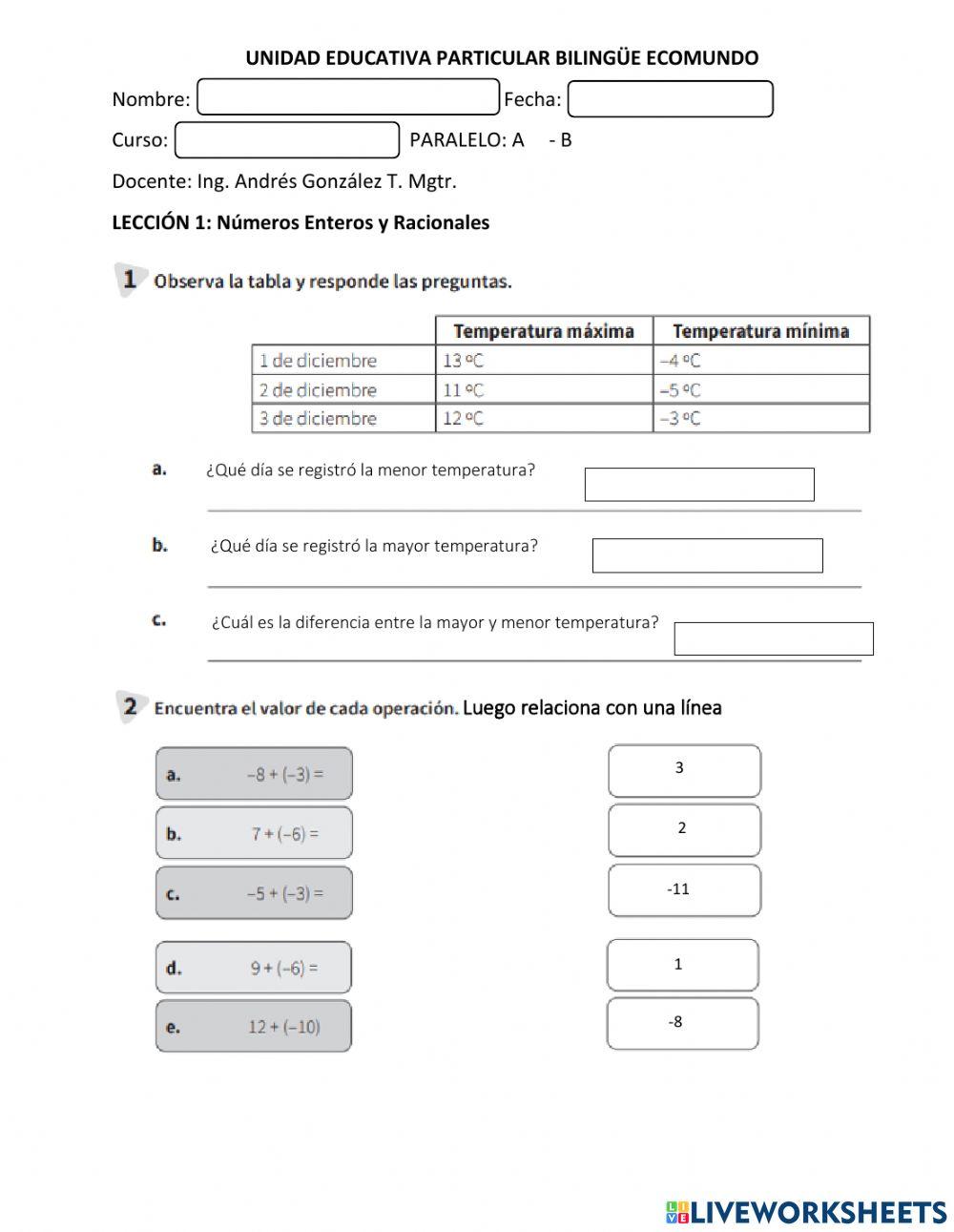 Lección: números enteros y racionales