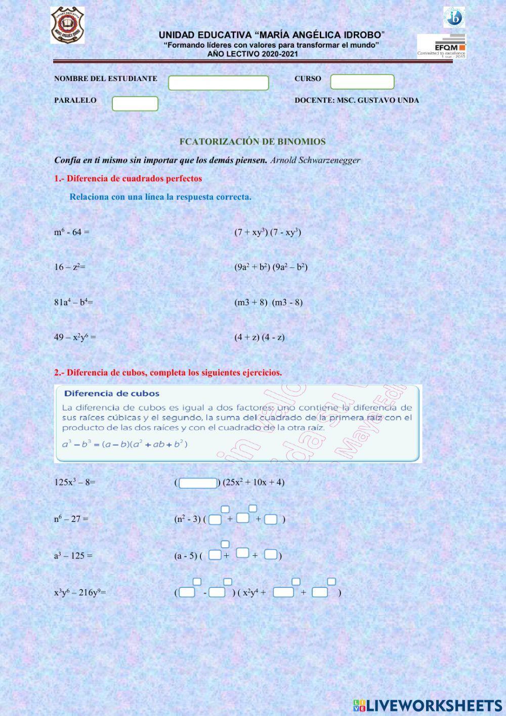 Factorización de binomio