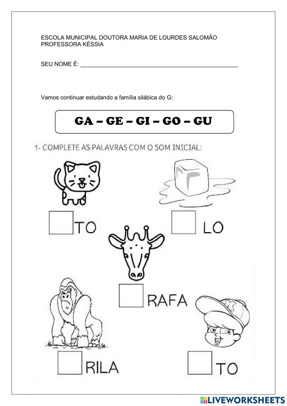 Exercícios família silábica G