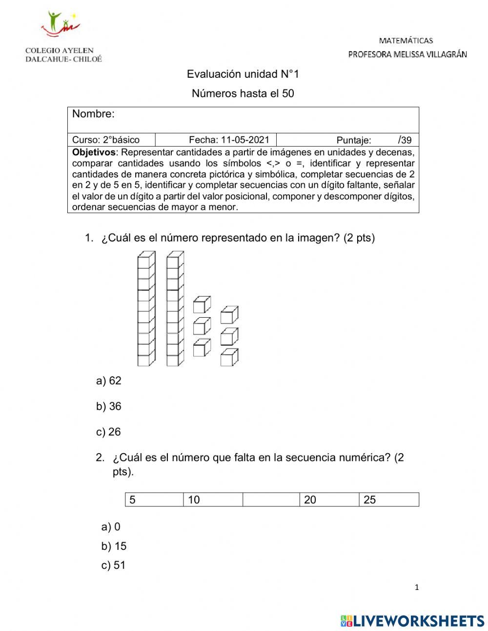 Evaluación N°1 MATEMÁTICAS