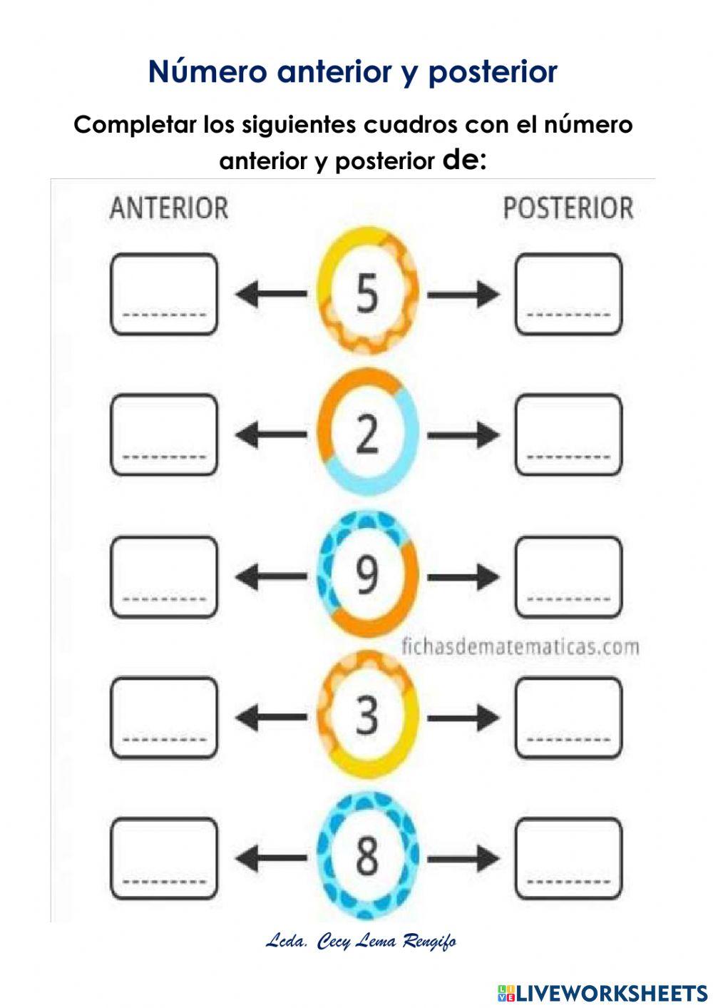 Números anterior y posterior