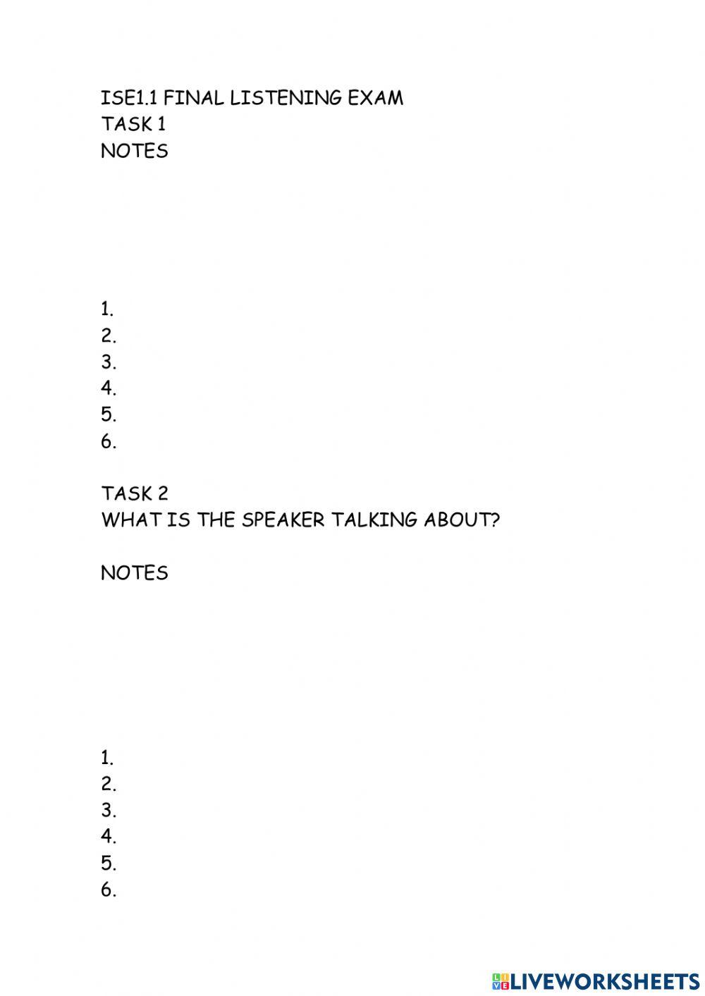 ISE1.1 FINAL LISTENING EXAM