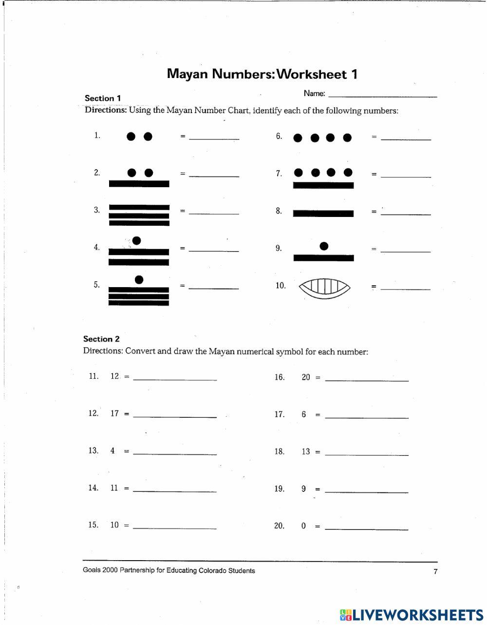 mayan numbers 5048862 | kvasquez | Live Worksheets