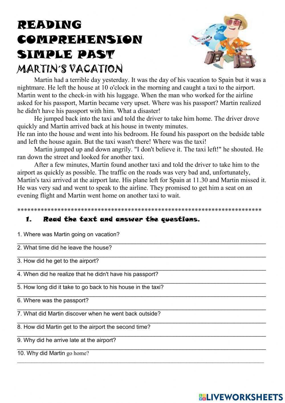 Tense forms revision and Past Simple reading comprehension