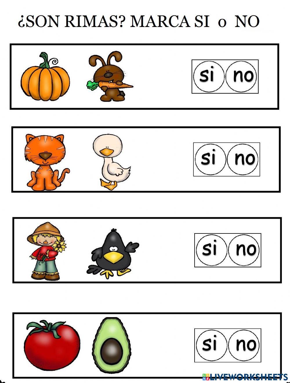 Conciencia Fonológica Rimas interactive worksheet | Live Worksheets