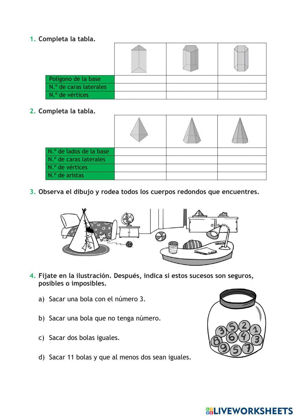 Repasa y Comprueba lo aprendido Tema 12 Mates 4º