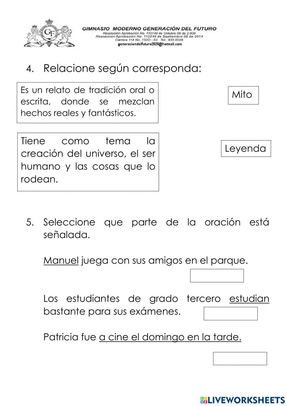 Examen bimestral Español