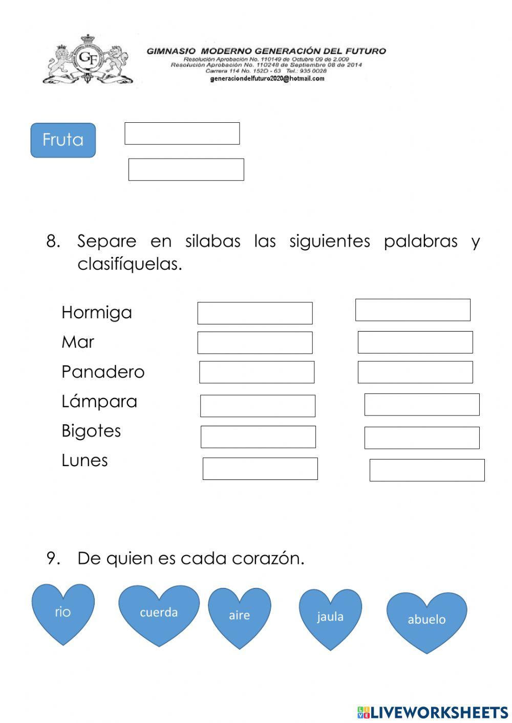 Examen bimestral Español