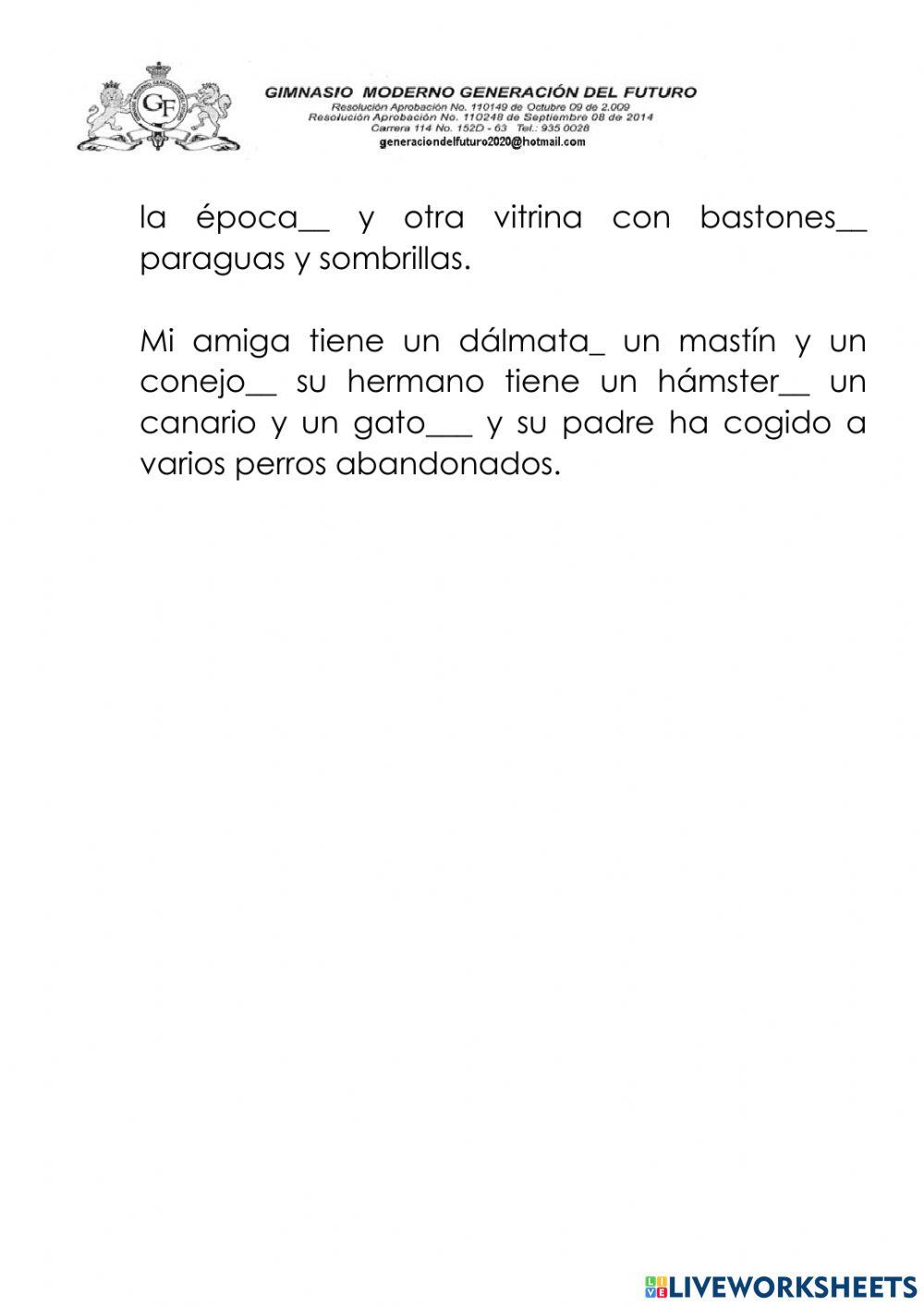 Examen bimestral Español