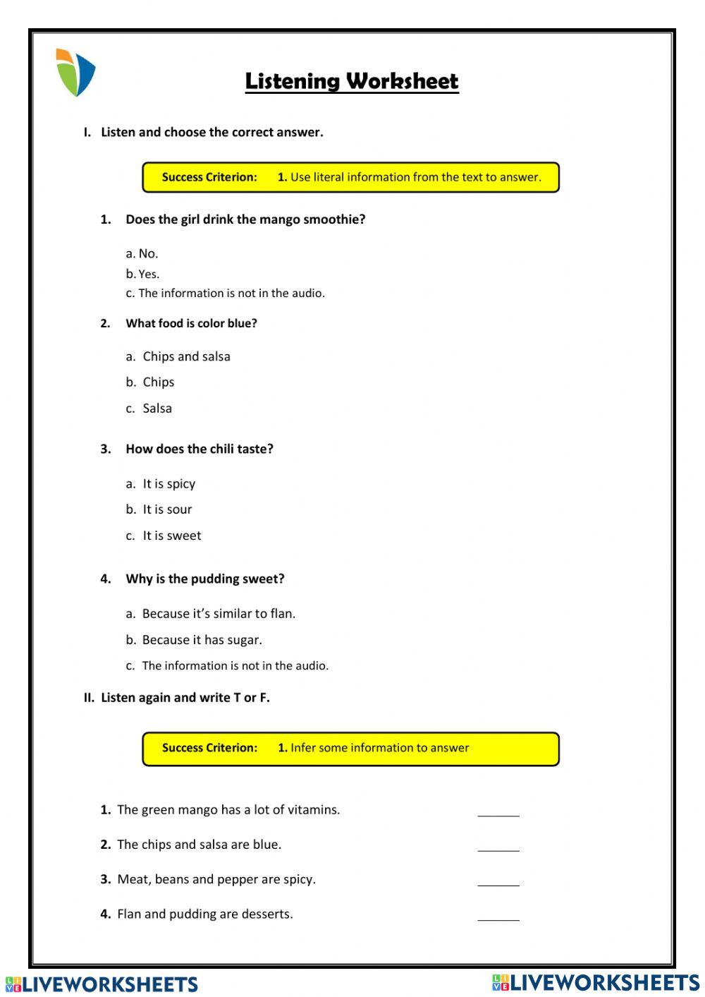 Listening worksheet U3-S7