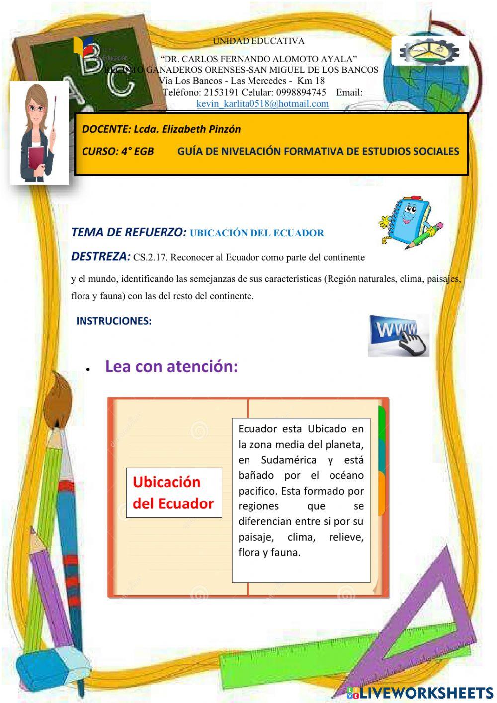 Ubicación del Ecuador Ubicación del Ecuador
