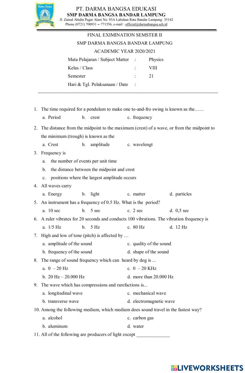 Final Test Physics 8