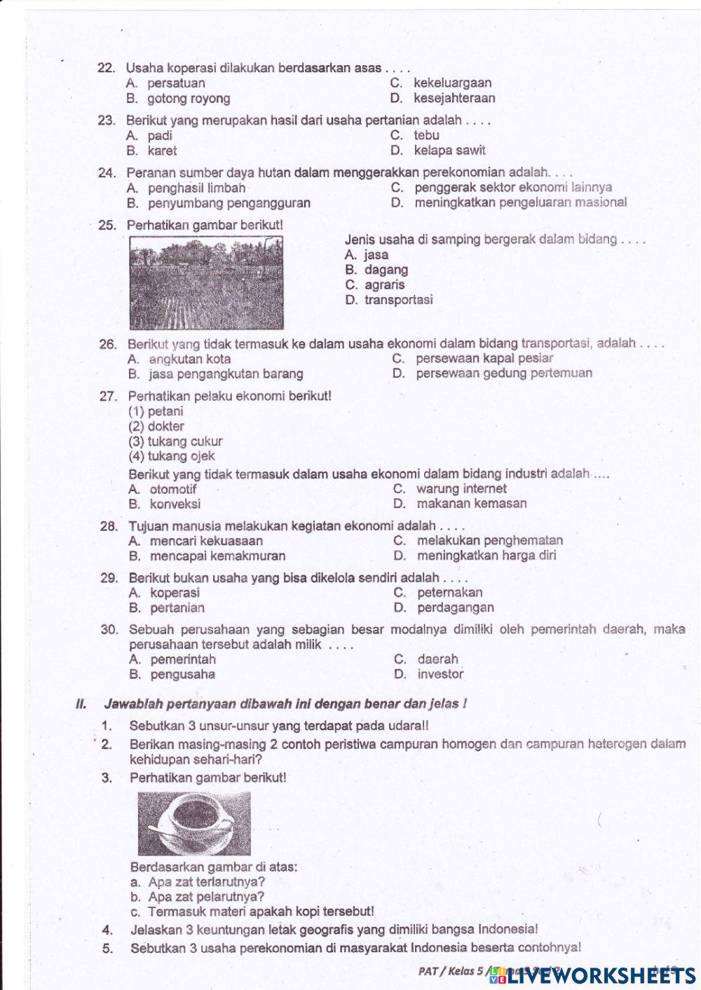 PAT T9S2 Kelas 5 Jumat, 11 Juni 2021