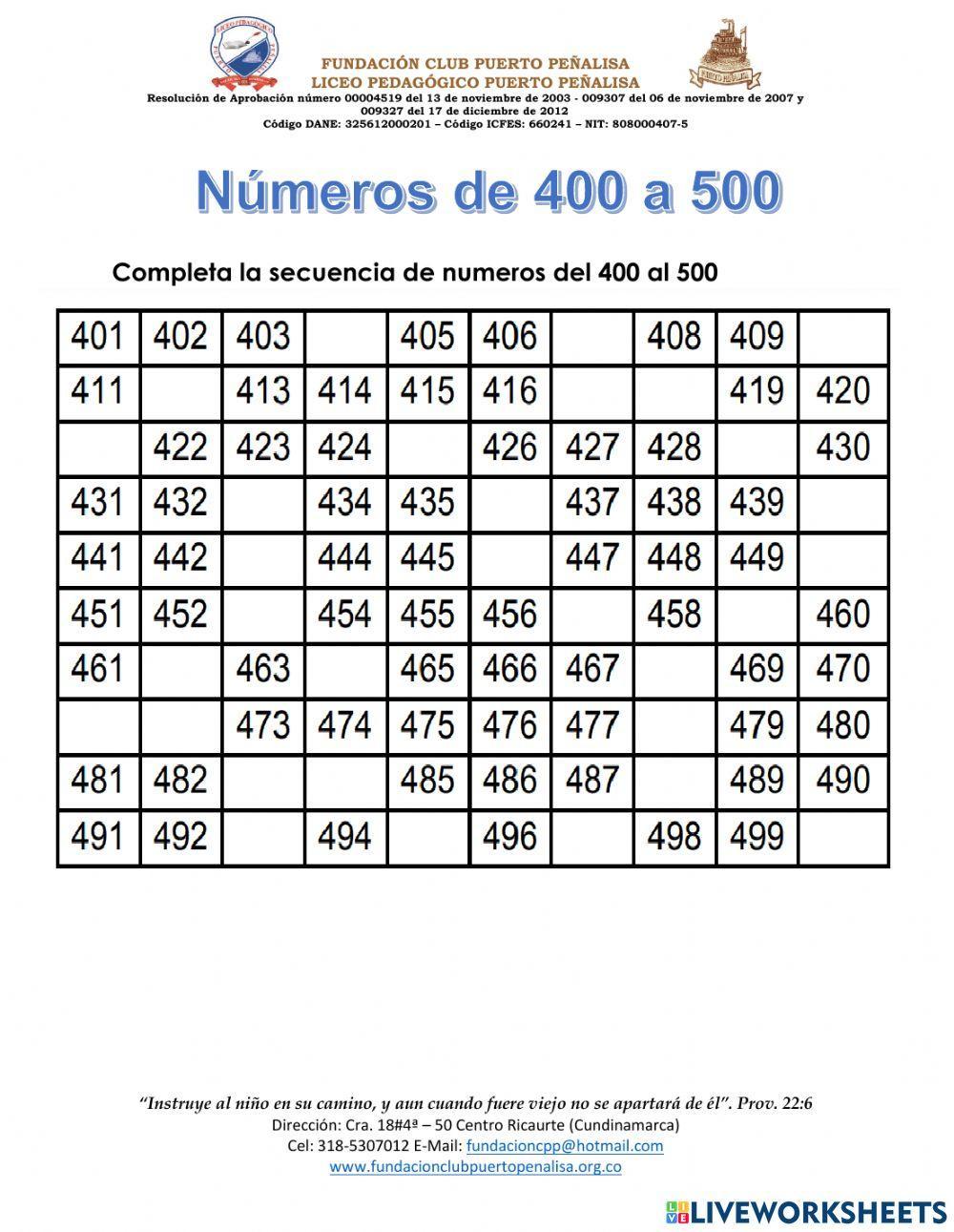 Numerais De 400 A 500 RETOEDU