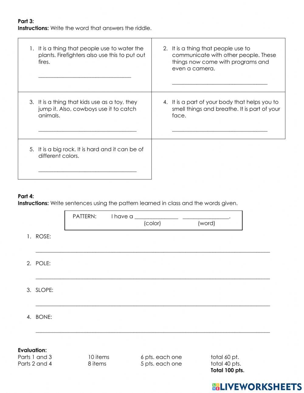 Lesson 9 words with long o quiz