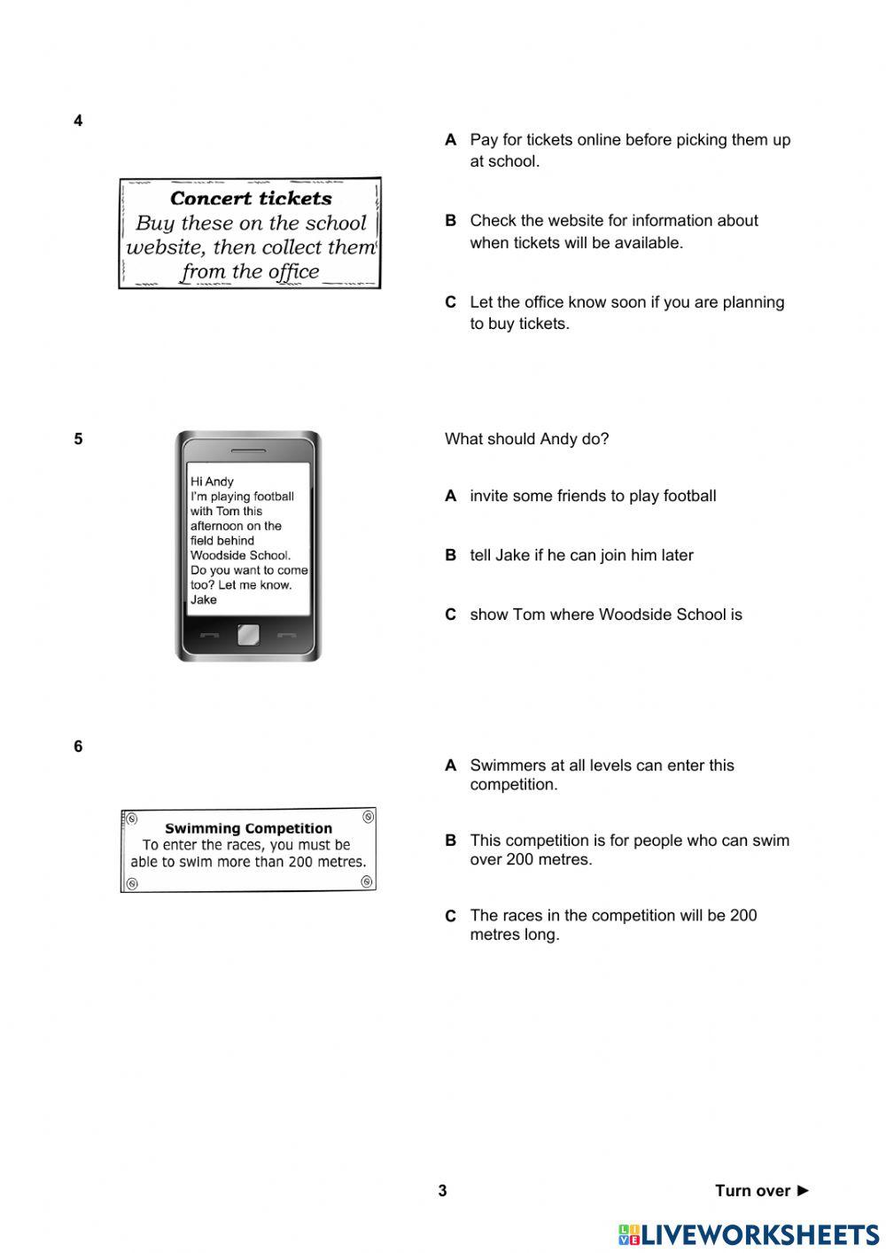A2 Key English for schools Reading and writing
