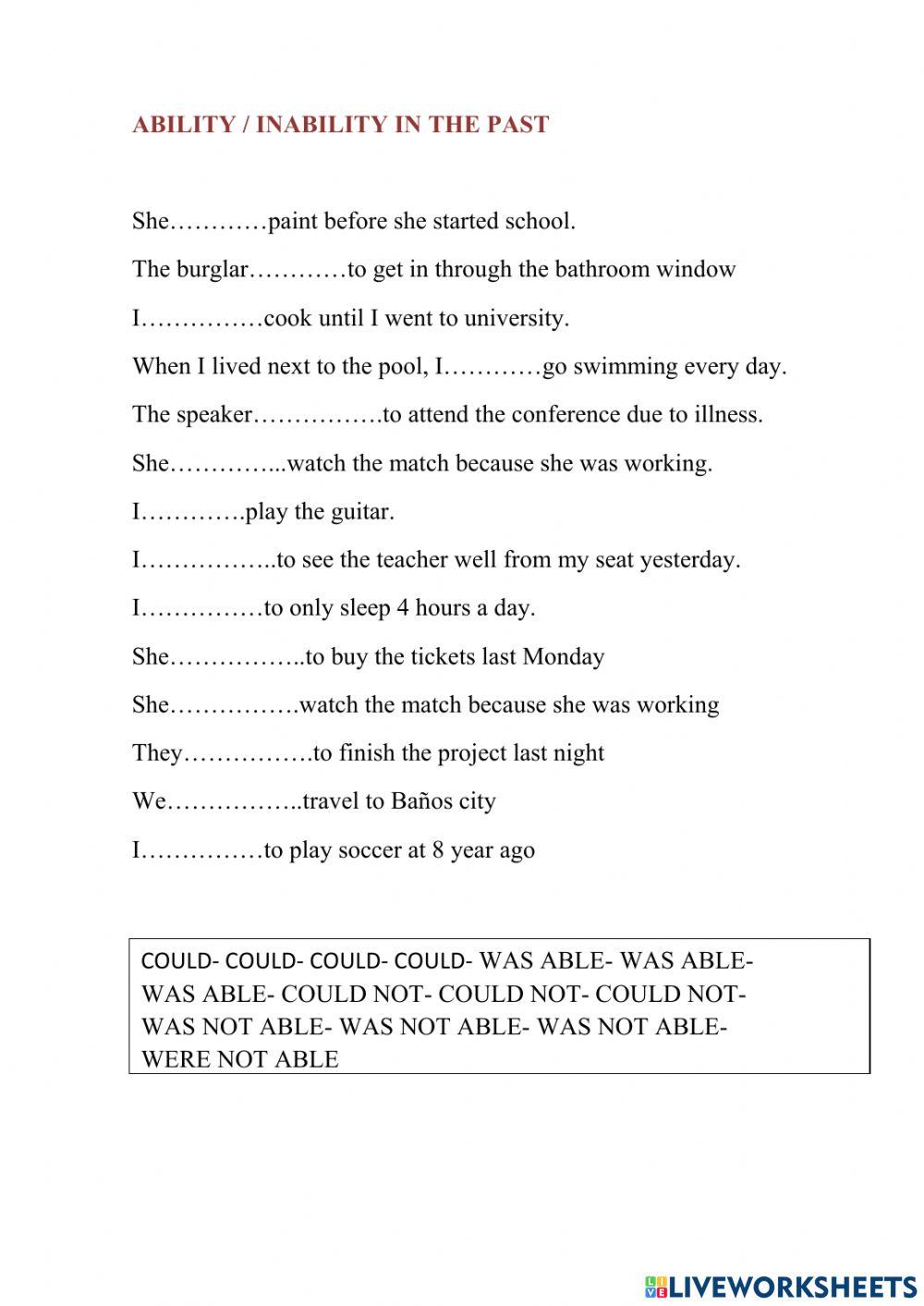 Grammar Worksheets : Ability / Inability