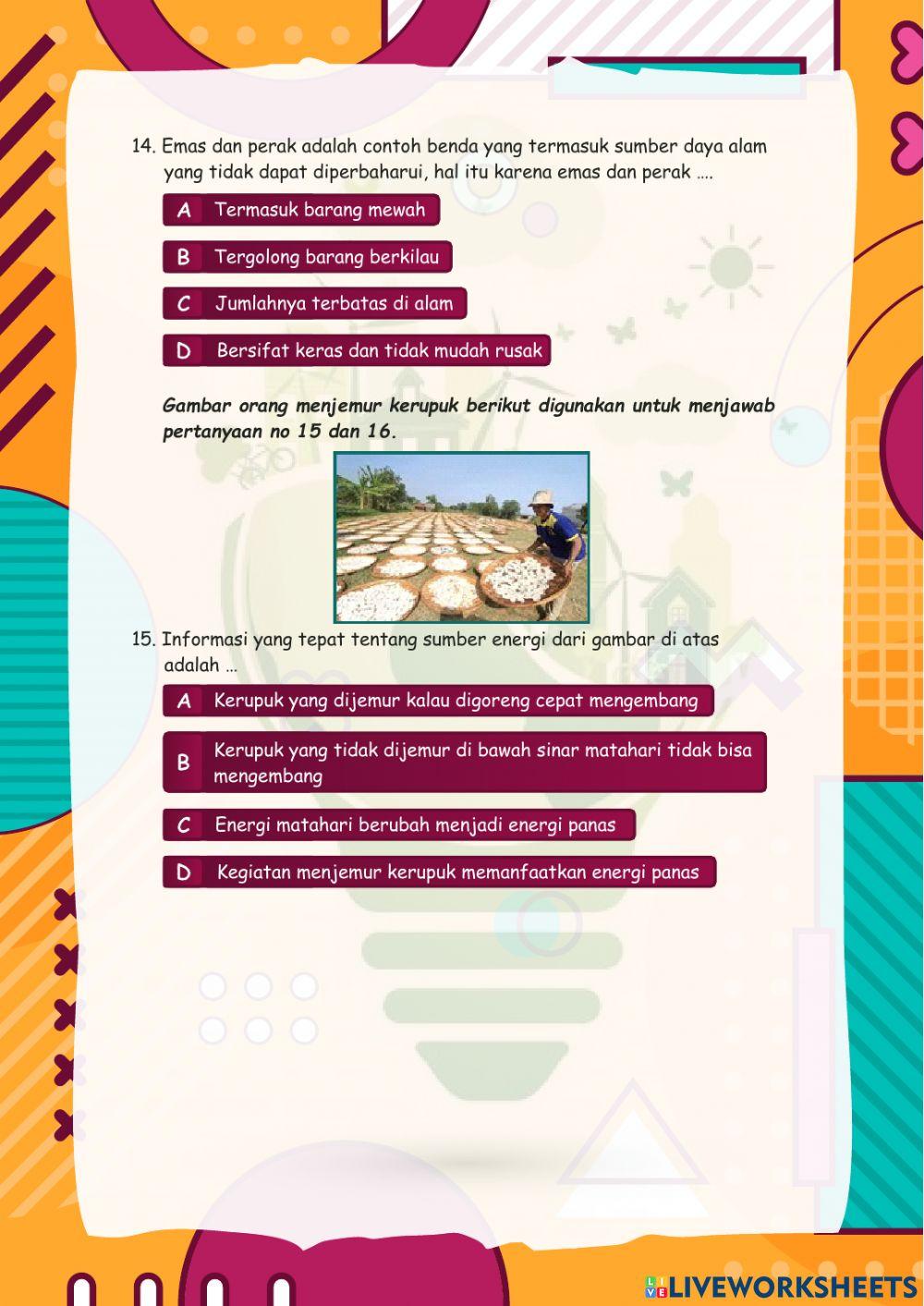 Latihan Soal Materi Sumber Energi Kelas 4