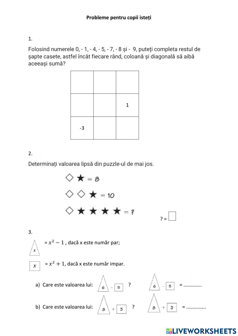 Probleme pentru copii isteți