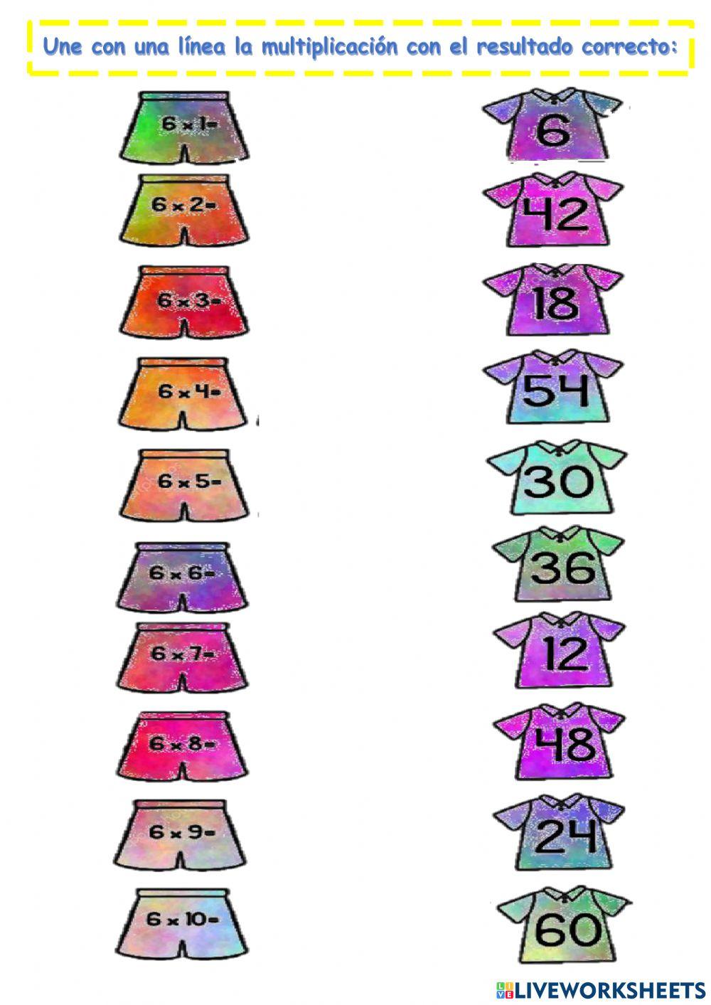 Tabla del 6 online exercise for 2° "A" Live Worksheets