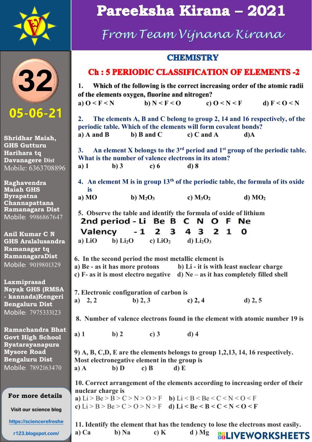 Periodic classification of elements