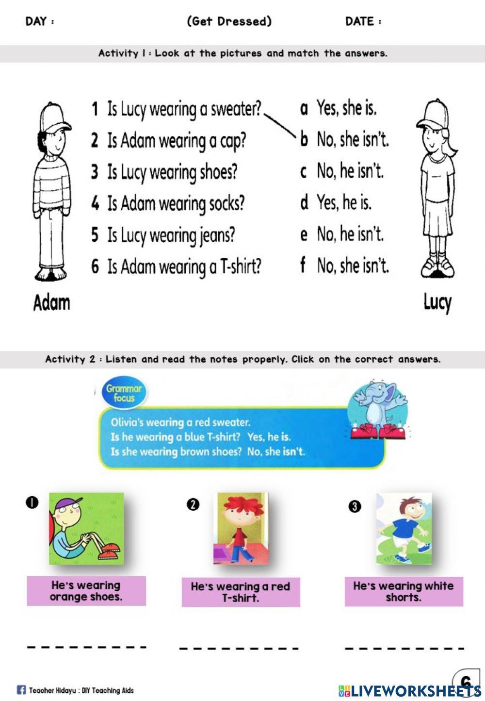 Get Dressed Year 2 (Match, Choose Drop Down)