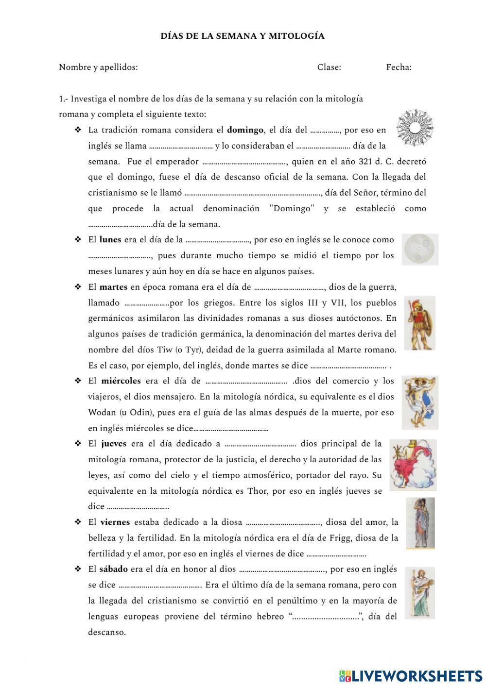 Días de la semana y mitología romana