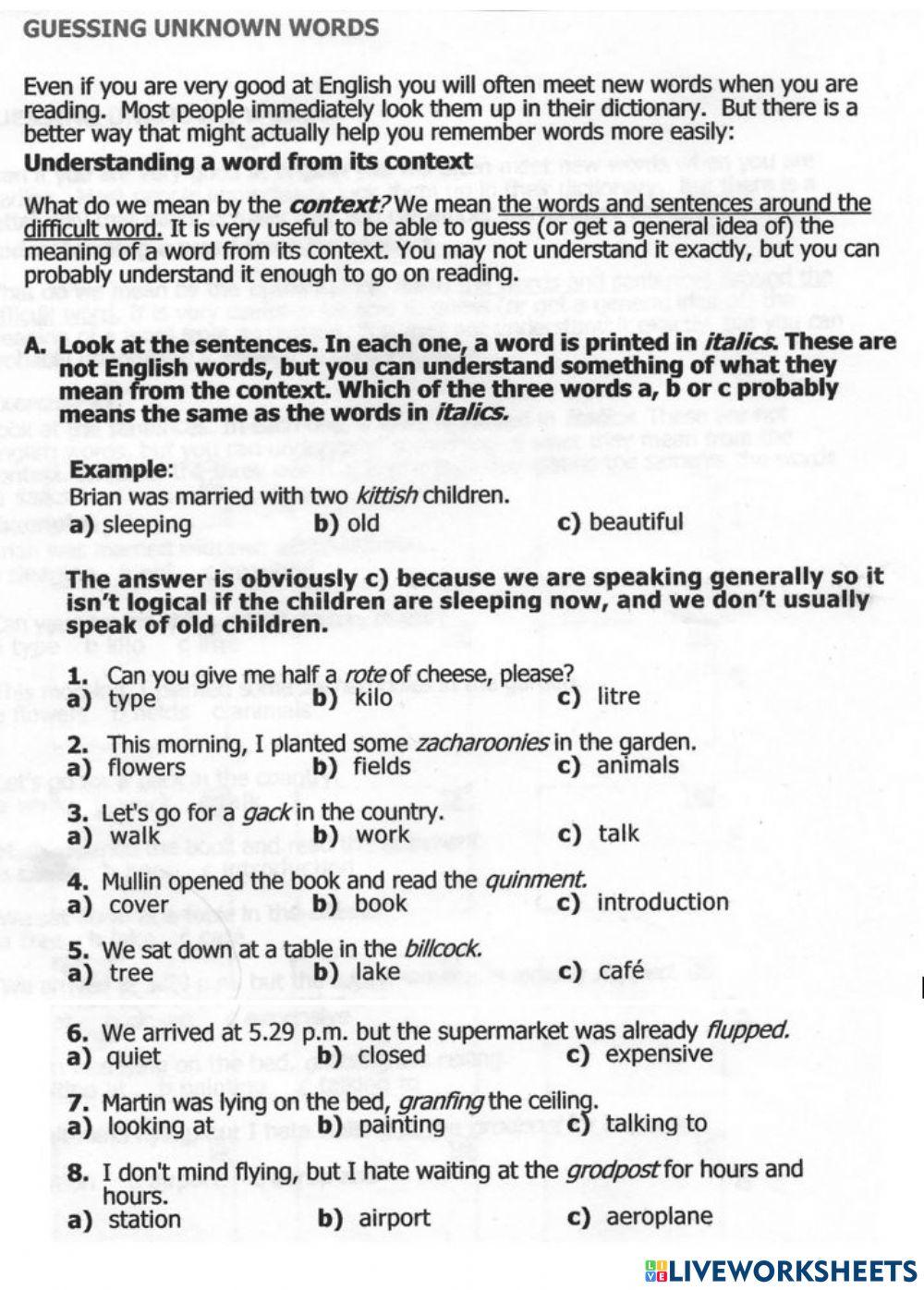 Guessing Unknown Words