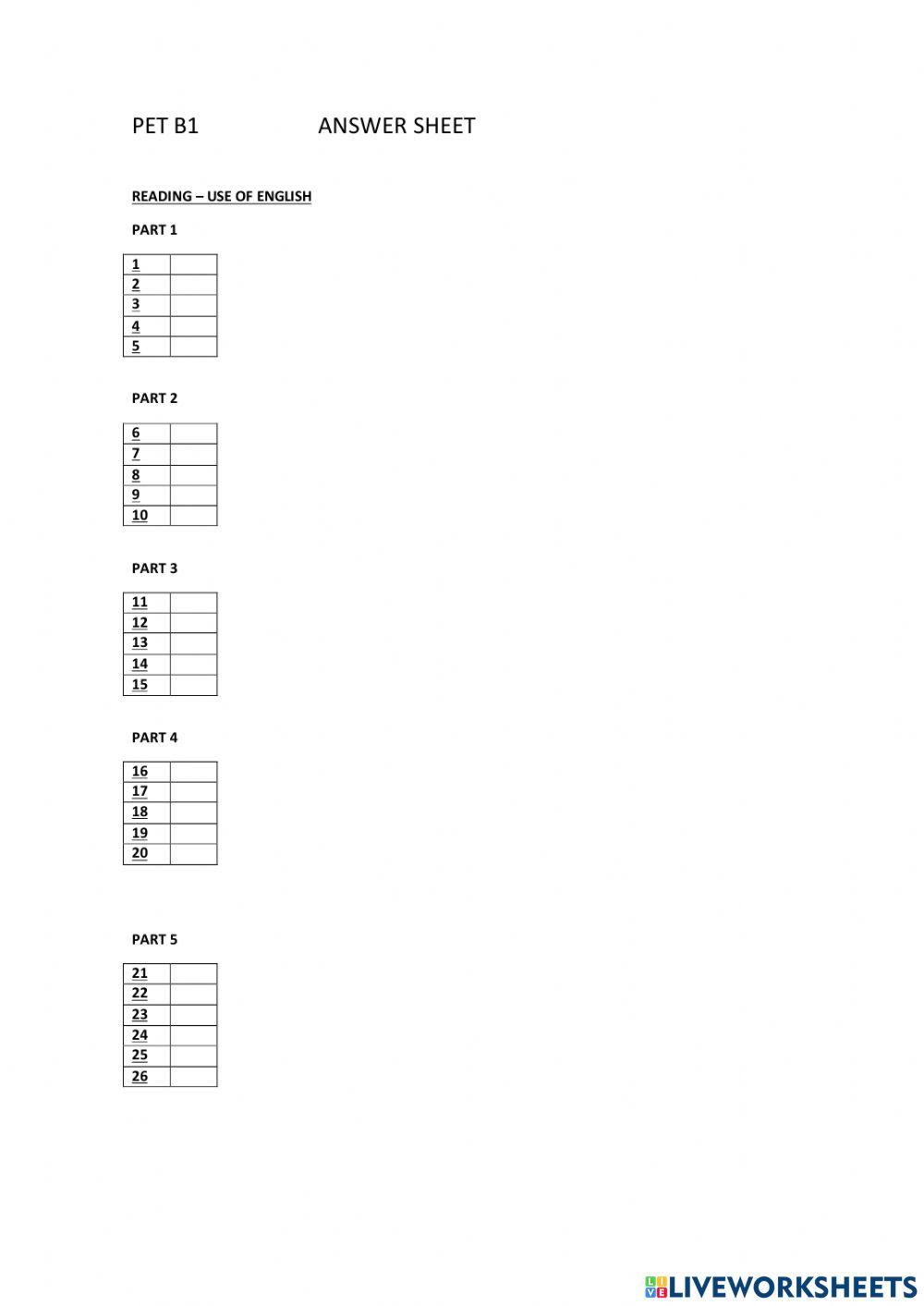 PET  B1 Reading-Use of English