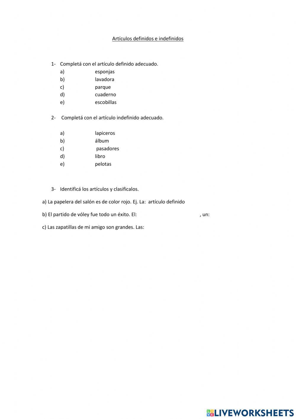 Artículos definidos e indefinidos