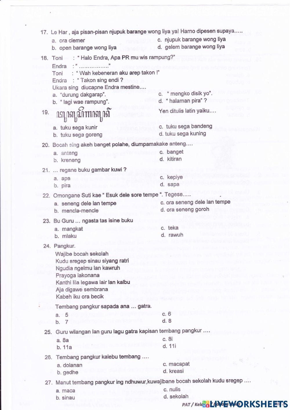 PAT Bahasa Jawa Kelas 5 Sabtu, 12 Juni 2021