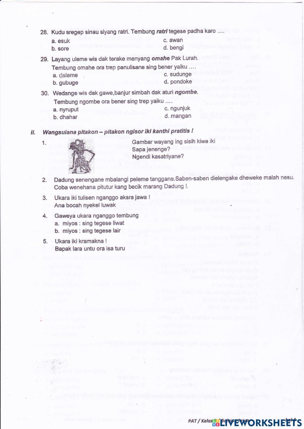 PAT Bahasa Jawa Kelas 5 Sabtu, 12 Juni 2021