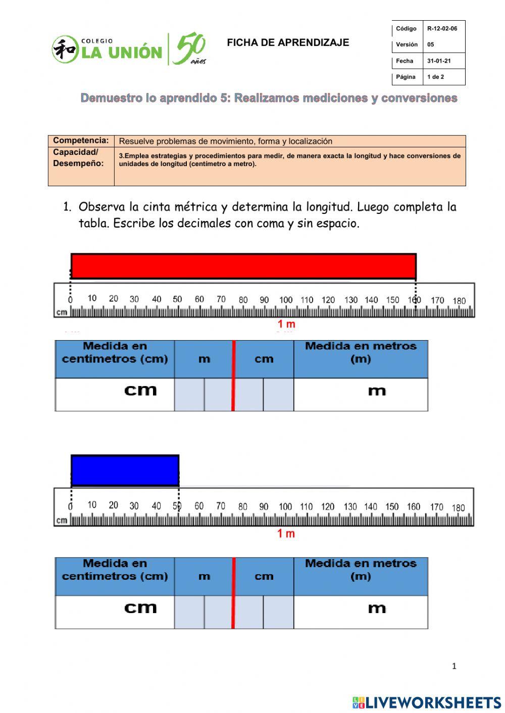 Demuestro lo aprendido 5-CONVERSIÓN DE CM A M