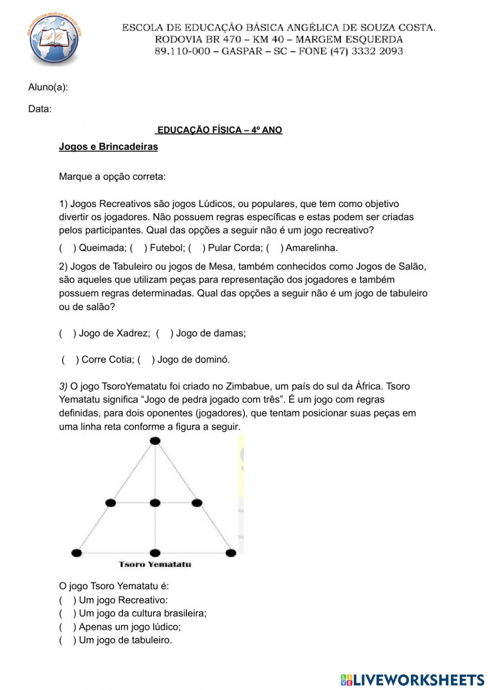 Educação Física online pdf activity for 4º Ano