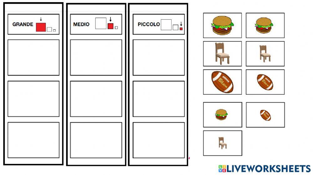Grande medio piccolo worksheet Live Worksheets