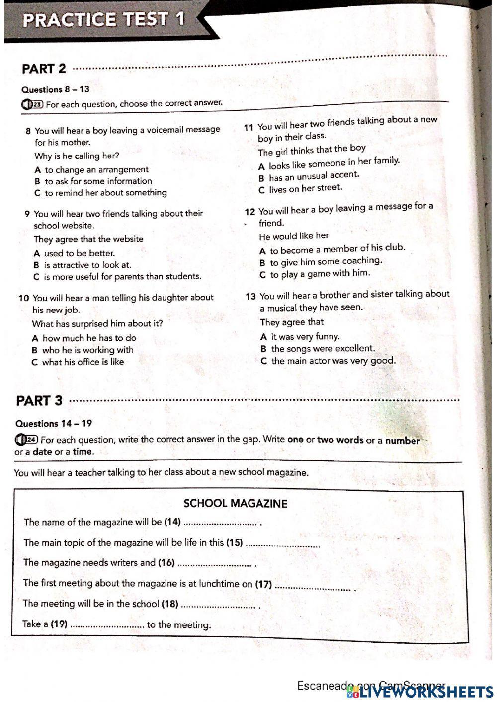 B1 Preliminary Listening Test